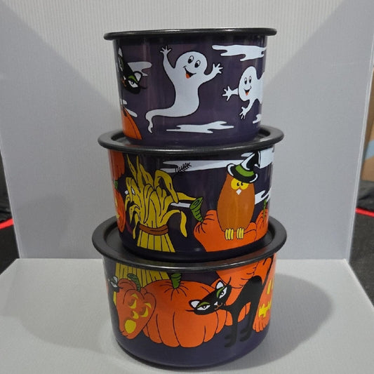 Tupperware Halloween Stacking Bowls - Black and Orange