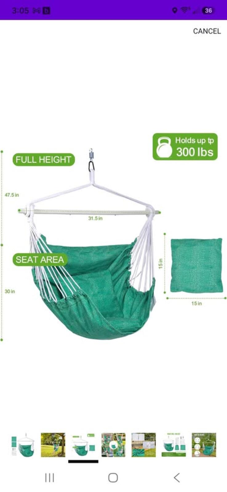 Hanging hammock chair
