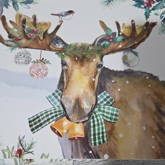 Set Of 5 Festive Moose Holiday Vinyl Placemats