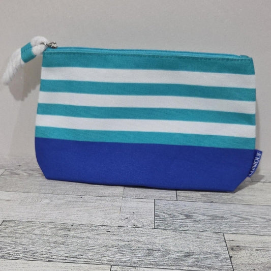 Clinique Blue and White Striped Cosmetic Bag