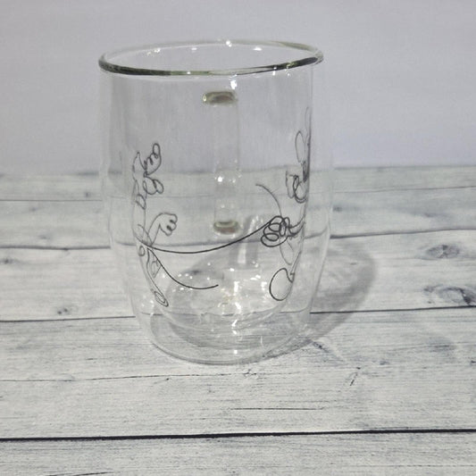 Disney Clear Glass Mug with Black Line Art Mickey Mouse And Pluto