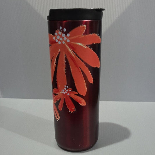 Starbucks 2018 Orange Floral Stainless Steel Coffee Tea Tumbler Cup