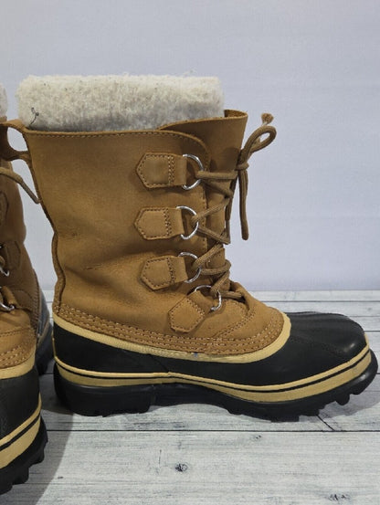 Sorel Caribou Tan and Black Insulated Waterproof Lace-Up Snow Boots Size 8