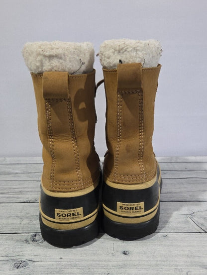 Sorel Caribou Tan and Black Insulated Waterproof Lace-Up Snow Boots Size 8