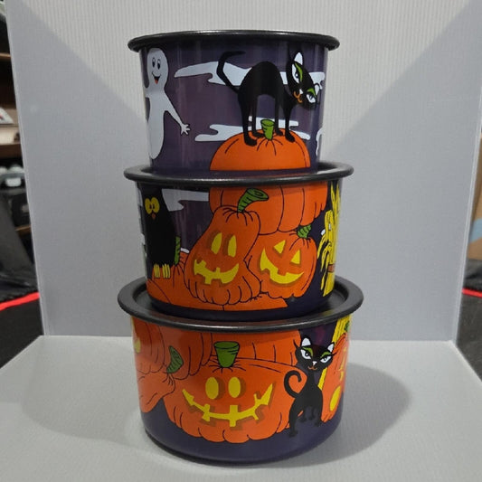 Tupperware Halloween Stacking Bowls - Black and Orange