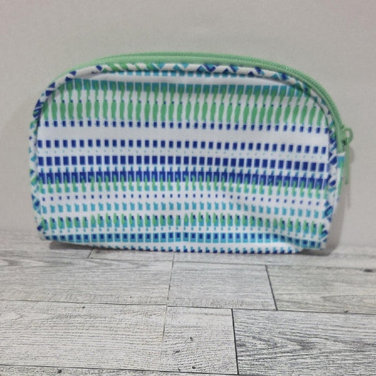 Striped Green and Blue Cosmetic Bag