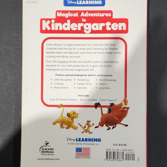 Disney Kindergarten Work Book