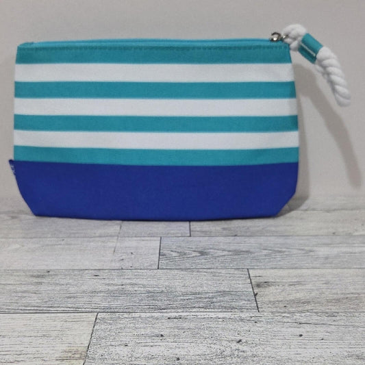 Clinique Blue and White Striped Cosmetic Bag