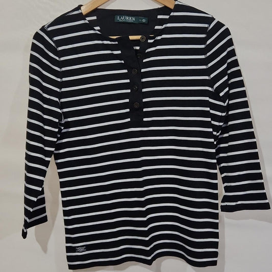 Ralph Lauren 3/4 Sleeve Striped Top L