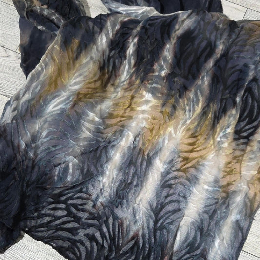 Elegant Tie-Dye Scarf in Black and Tan