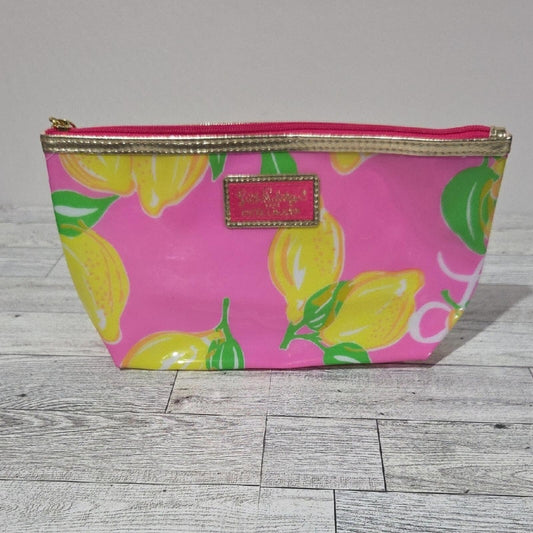 Lilly Pulitzer Estee Lauder Pink and Yellow Lemon PVC Cosmetic Bag