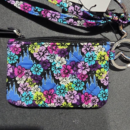 Vera Bradley Mickey's Floral Celebration Castle Zip ID Case w/ Breakaway Lanyard