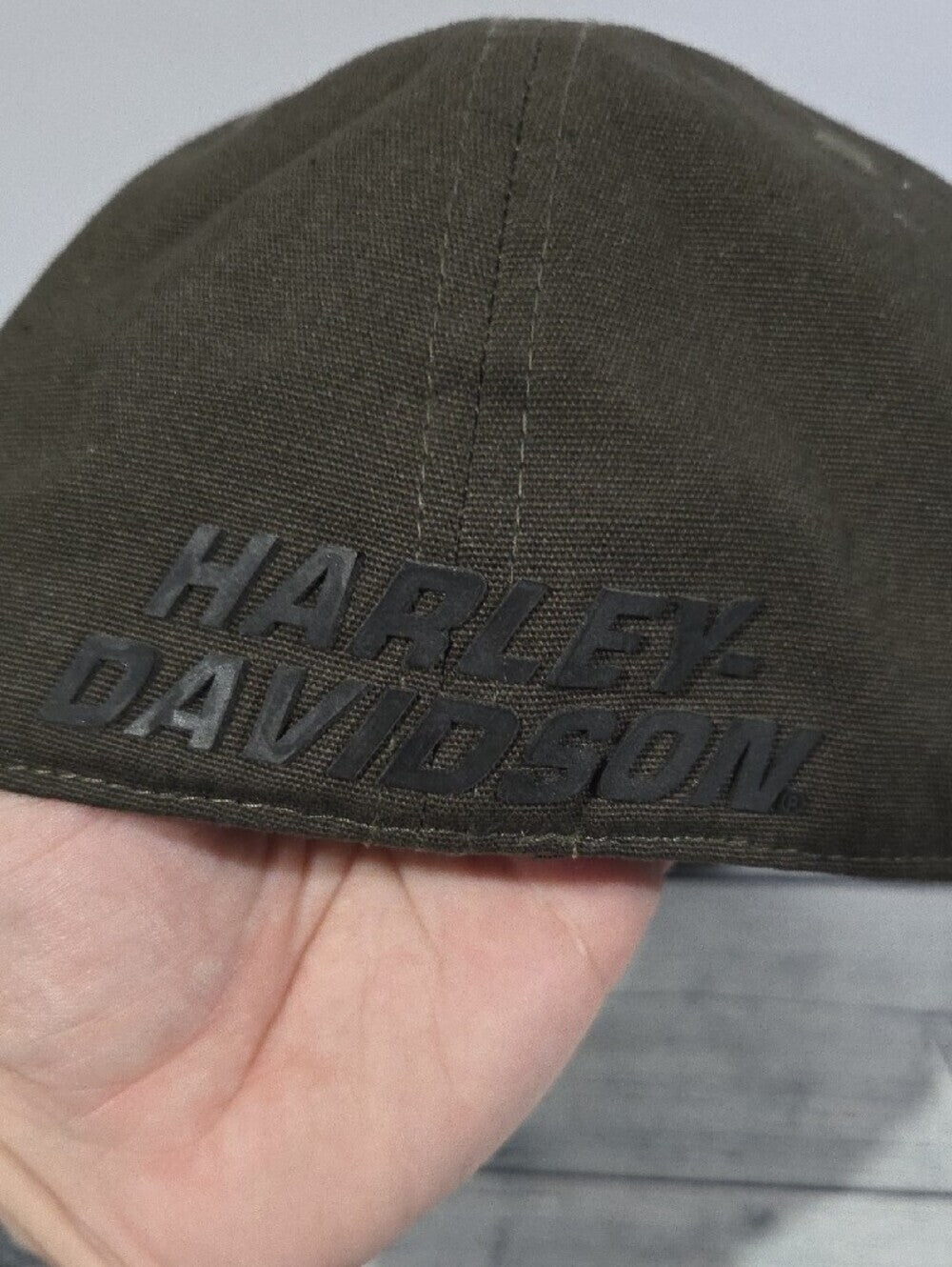 Harley-Davidson Olive Green Skull Patch Snapback Hat Size Large