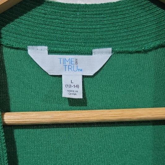 Time and Tru Green Sweater Cardigan L