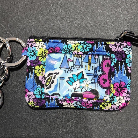 Vera Bradley Mickey's Floral Celebration Castle Zip ID Case w/ Breakaway Lanyard