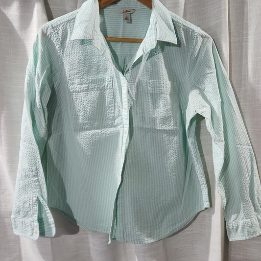 L.L. Bean Striped Seersucker Shirt S Petite