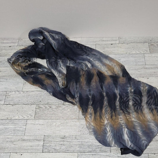 Elegant Tie-Dye Scarf in Black and Tan