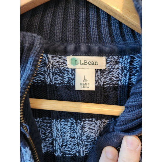 L.L. Bean Striped Full Zip Sweater L