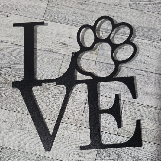 Black Metal Love Sign with Paw Print