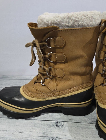 Sorel Caribou Tan and Black Insulated Waterproof Lace-Up Snow Boots Size 8