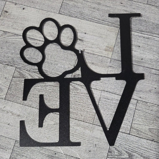 Black Metal Love Sign with Paw Print