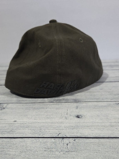 Harley-Davidson Olive Green Skull Patch Snapback Hat Size Large
