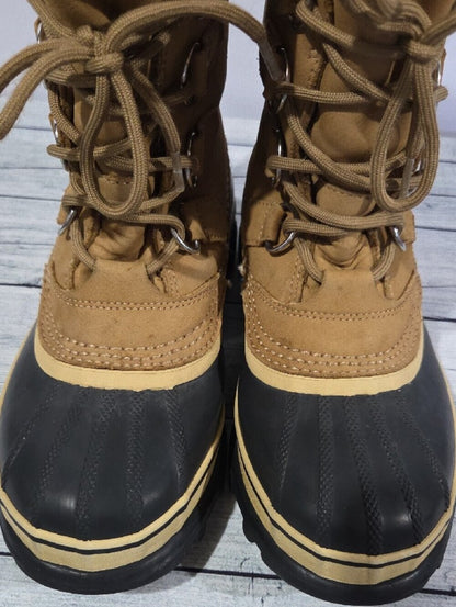 Sorel Caribou Tan and Black Insulated Waterproof Lace-Up Snow Boots Size 8