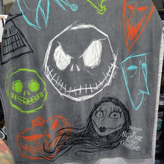 Disney Nightmare Before Christmas 30th Anniversary Gray Plush Blanket