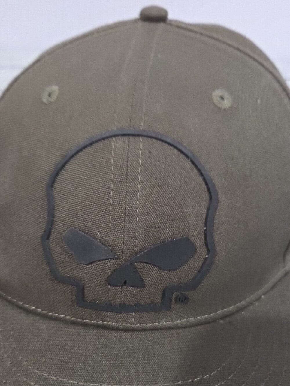 Harley-Davidson Olive Green Skull Patch Snapback Hat Size Large
